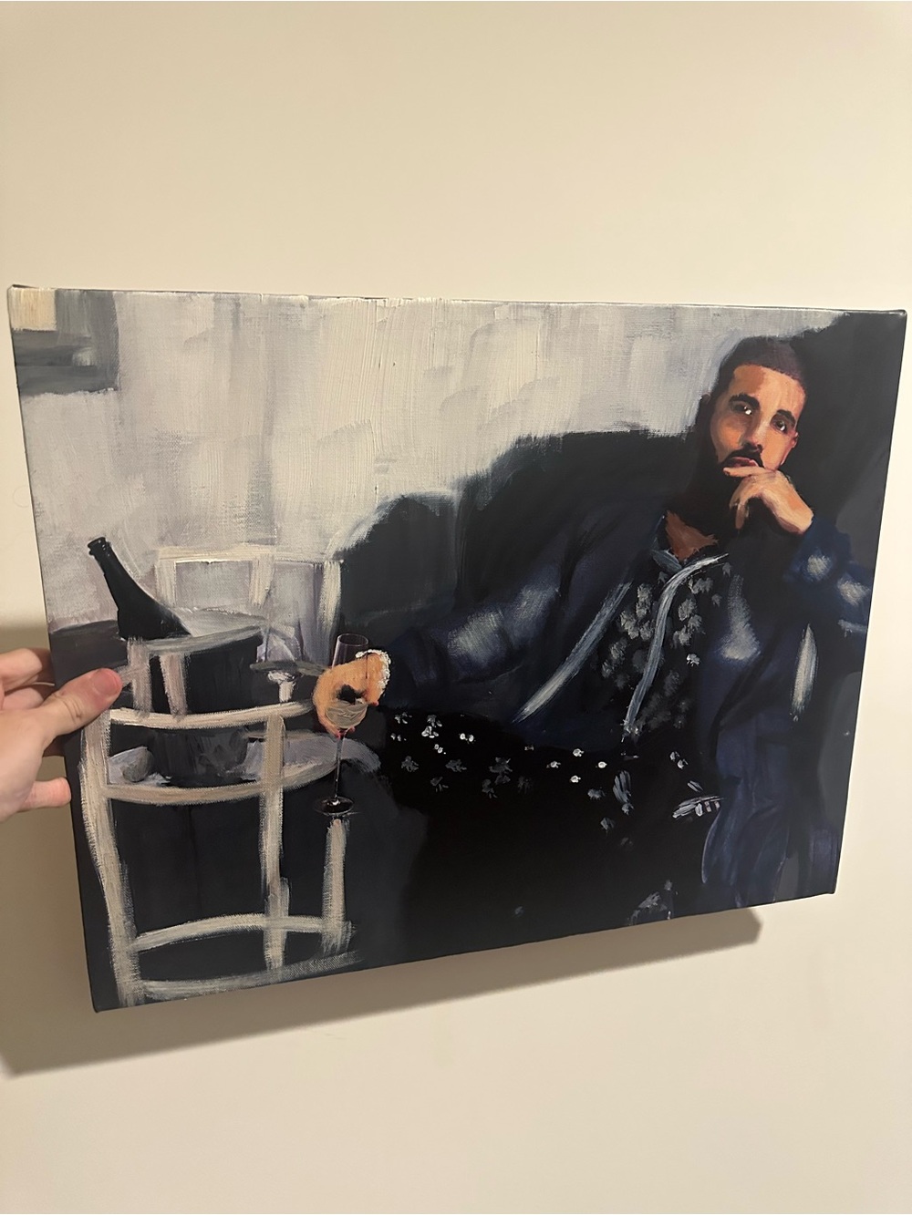 The popping bottles wine painting Hand-Painted Contemporary Portrait Canvas